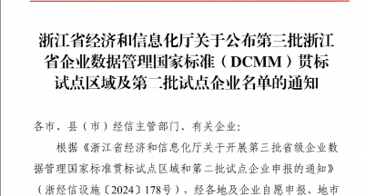 喜報｜我司成功入選浙江省DCMM 貫標試點企業(yè)名單